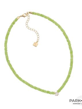 PISTACHIO Lime Green Beaded Necklace with Gold Accents | NEW